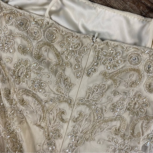 Vintage Stenay Maxi Dress 10 Cream Sheer Beaded Fairy Y2K Rayon Evening Gown - Picture 13 of 13
